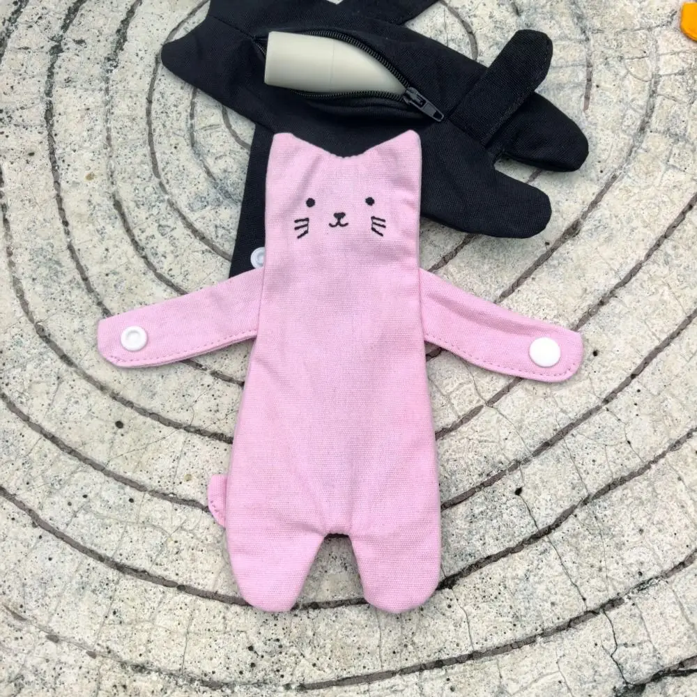 

Cute Canvas Cartoon Cat Coin Purse Lightweight Zipper Closure Bag Hanging Pendant Snap Button Anti Loss Small Change Pouch Girls