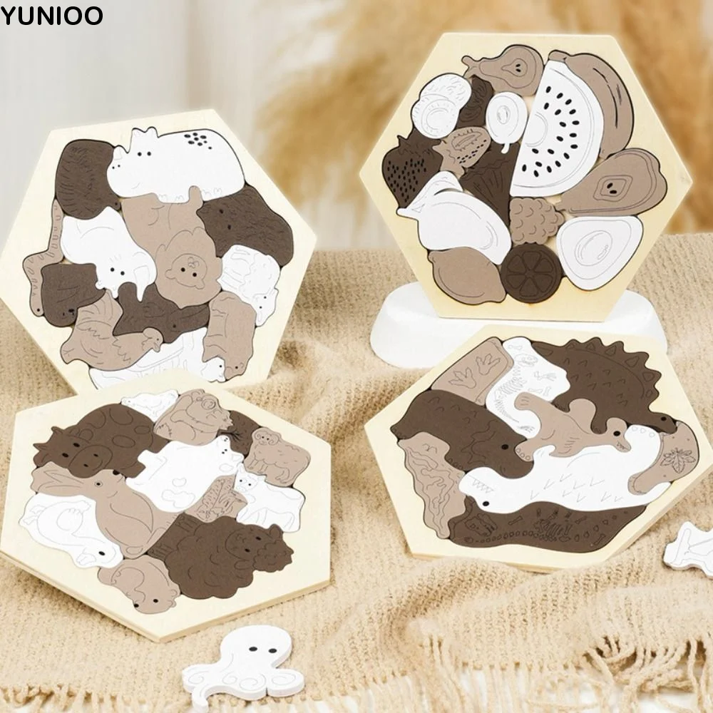 

Brain Burning Dinosaur Wooden Puzzle Forest Animals Home Decor Fruits Jigsaw DIY Assembly Farm Animals Unique Irregular Puzzle