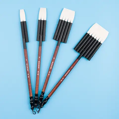White Goat Hair Flat Shape Wooden Tube & Handle Professional Watercolor Paint Artist Brush Traditional Design 501F MU & HE ART
