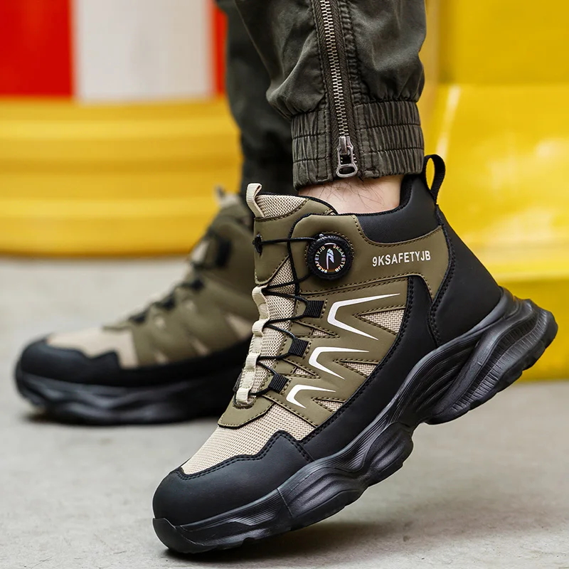 Rotating Button Men Safety Boots Anti-puncture Breathable Industrial Work Boot for Construction Site Anti-smash Steel Toe Shoes