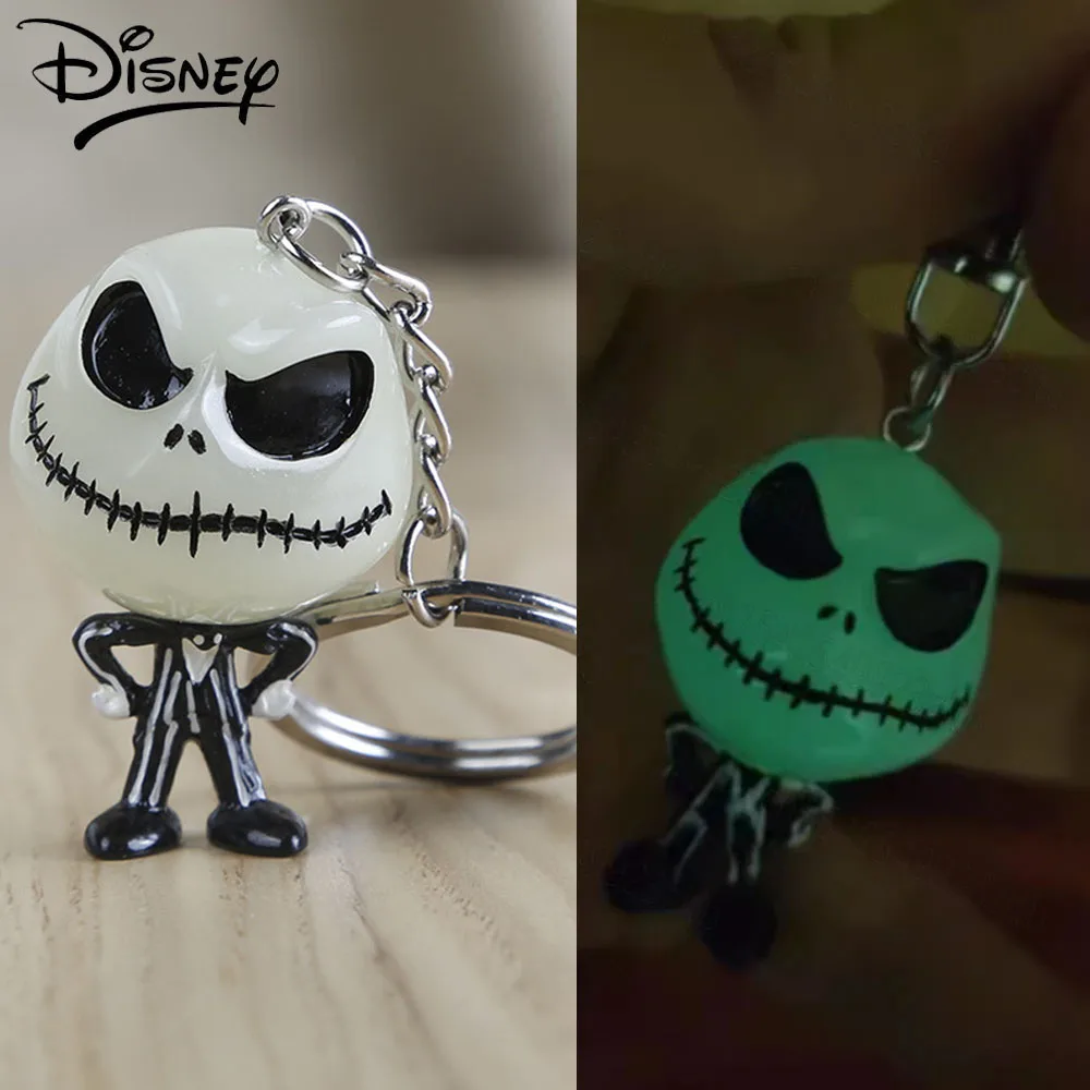 Llavero luminoso de Disney The Nightmare, colgantes creativos de dibujos animados de Jack y calavera para bolsos, llaveros en la decoración del teléfono, regalos de Halloween