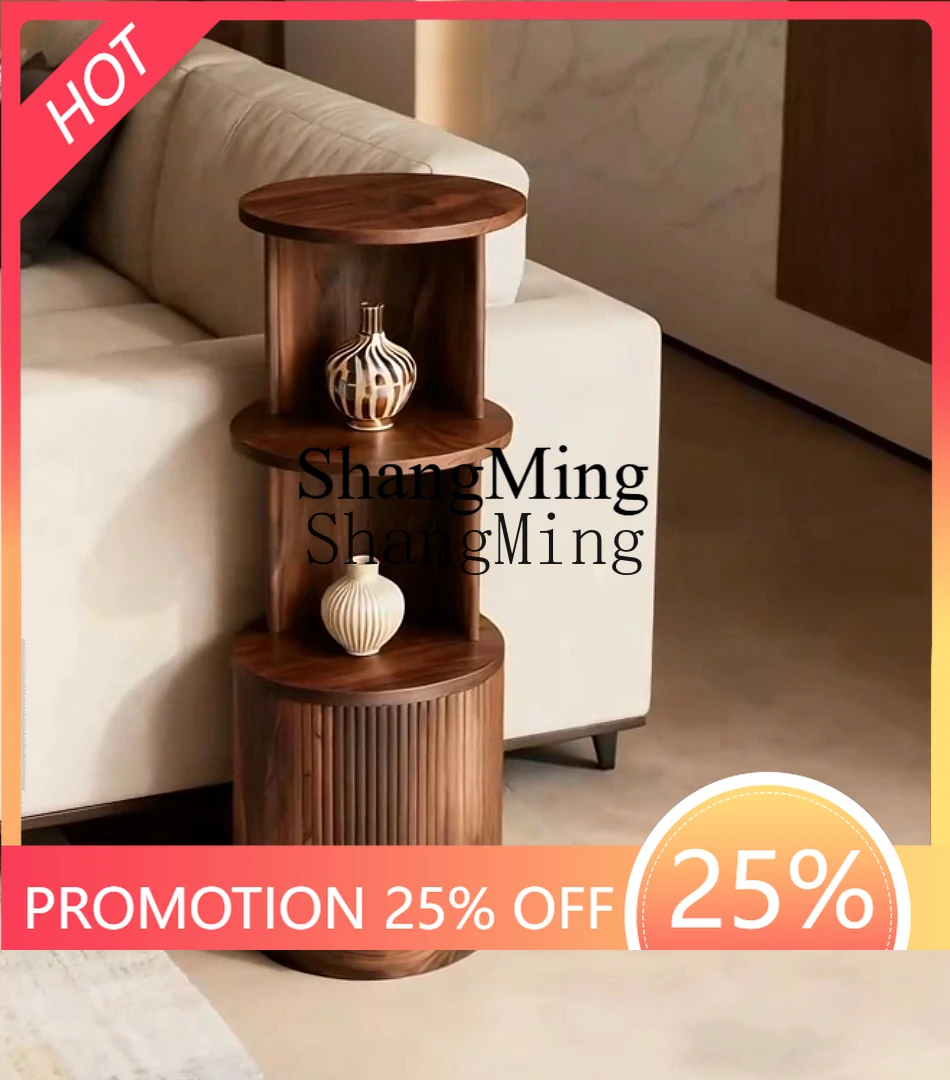 

CL black walnut modern simple light luxury living room sofa side cabinet solid wood storage rack