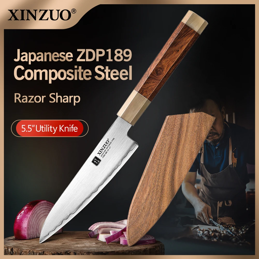 XINZUO 5.5 "calowy nóż introligatorski japonia ZDP-189 moc stalowy ostry nóż kuchenny do użytku domowego z pustynnym żelaznym drewnem biały byk uchwyt