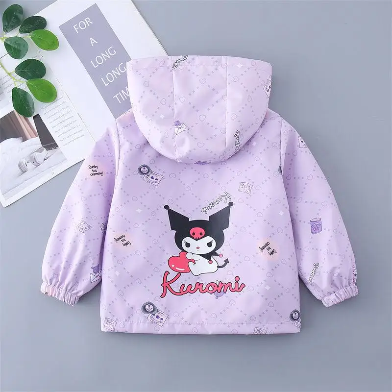 Giacca Sanrio Kuromi Nuovo stile Personaggio anime Protezione solare Cerniera con cappuccio Primavera Autunno Giacca da bambino moda manica lunga per bambini