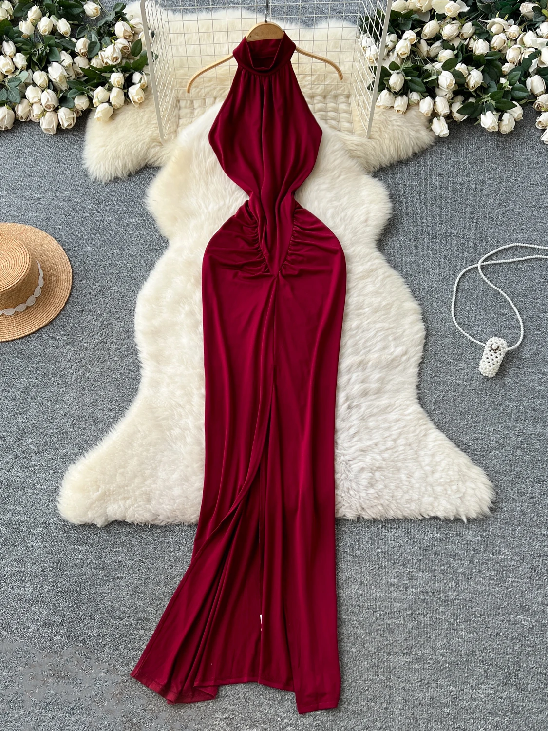 

Элегантное женское летнее платье с разрезом и поясом, с завышенной талией, А-силуэт, в корейском стиле, для повседневной носки