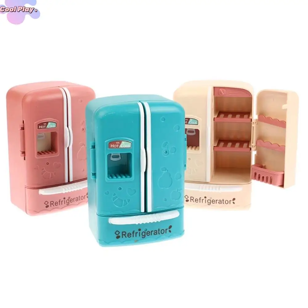 

1:12 Doll House Double Door Refrigerator Plastic Colorful Dollhouse Fridge Model Craft Cute Dollhouse Miniature Freezer