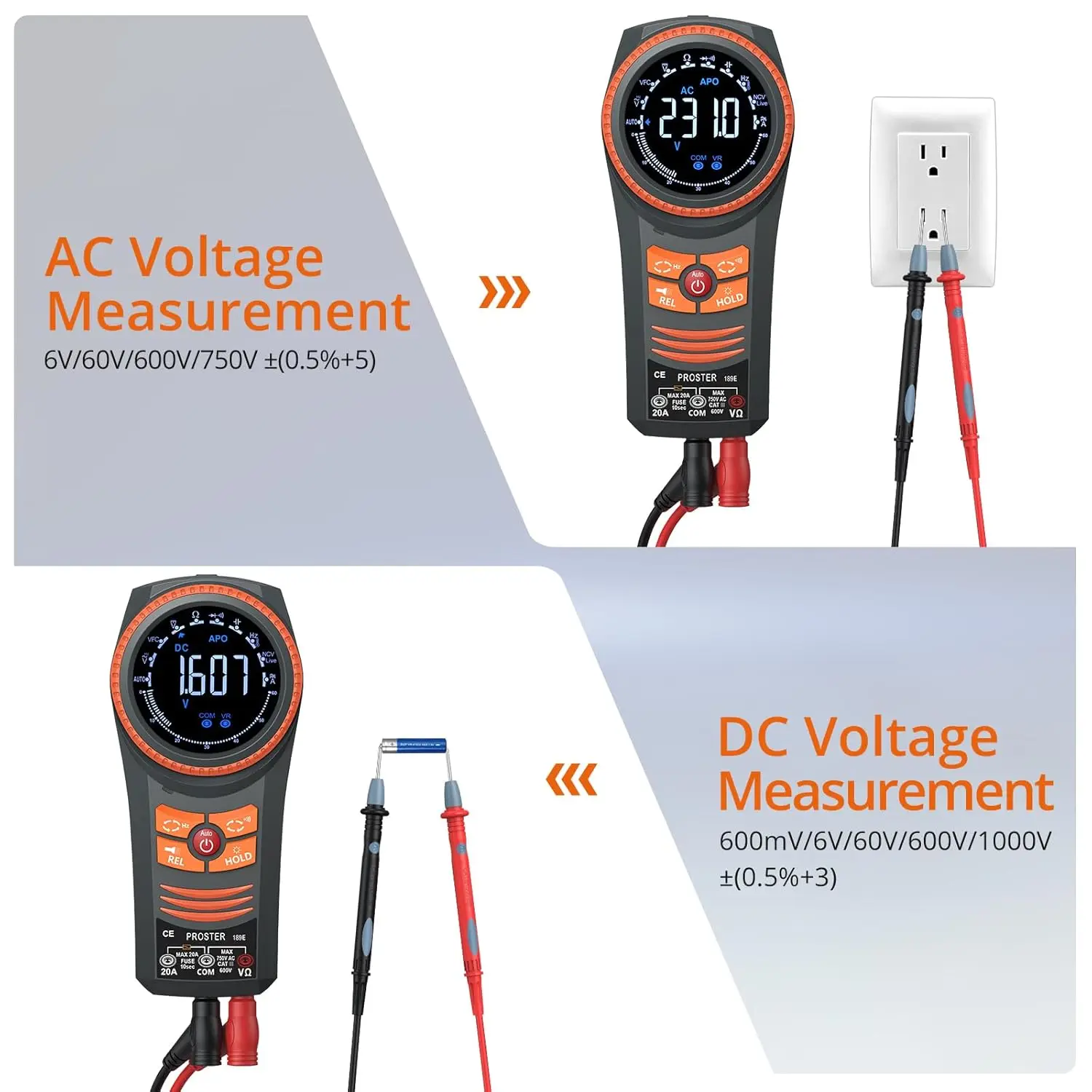 Proster Digitalmultimeter 6000 Count Smart Meter TRMS Farbbildschirm Spannung Strom Kapazität Tester NCV Temperatur