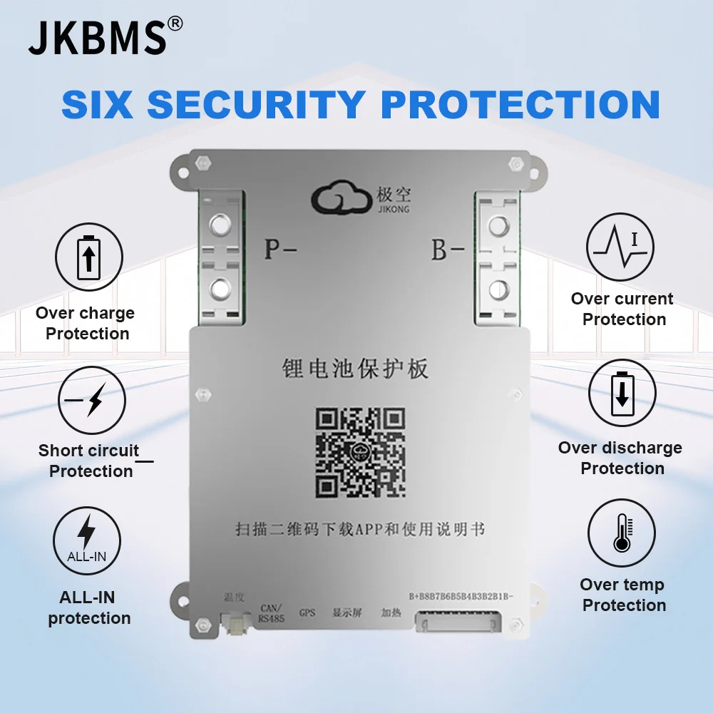 JKBMS B1A8S10P สมาร์ท BMS 100A 4S 5S 6S 7S 8S 12V 24V แบตเตอรี่ 1A ACTIVE BALANCE lifepo4 Li-Ion LTO BMS CANBUS ความร้อน