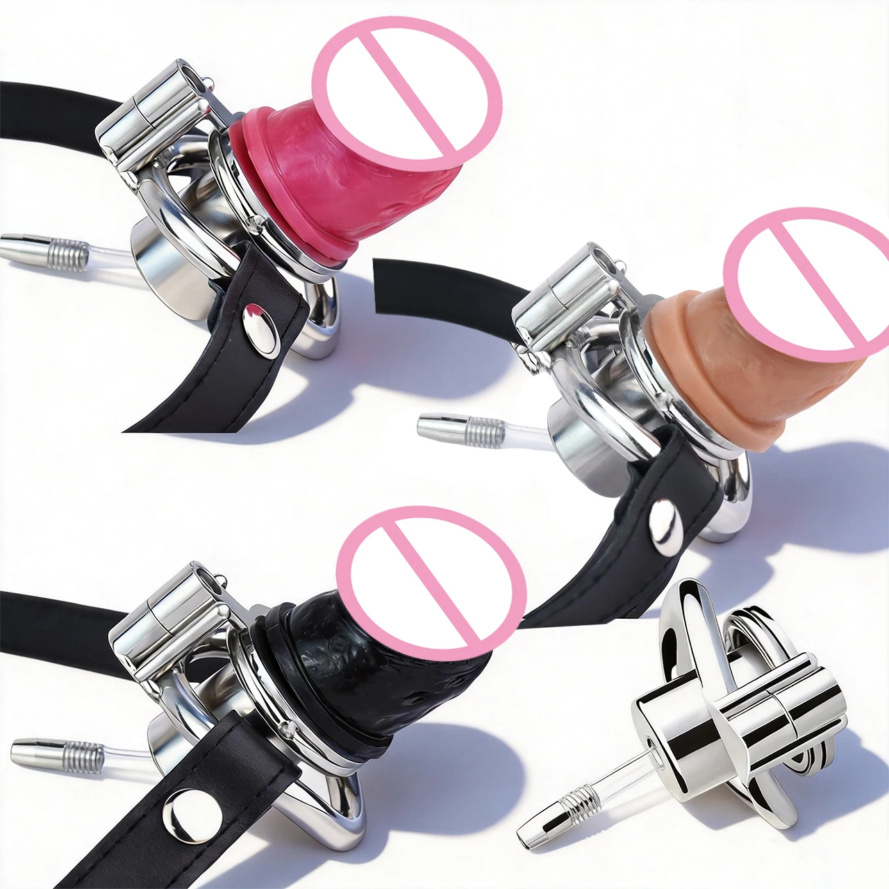FRRK Urethral Lock Negative Metal Chastity Cage with Real Silicone Dildo Big BDSM Belt Hex Lock   Intimate Adult Toys