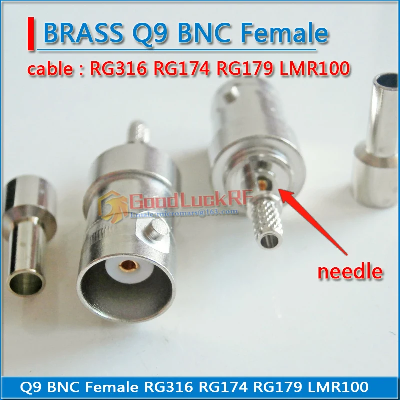 50 ohm Q9 BNC Female Window Crimp plug For RG316 RG174 RG179 LMR100 Cable Straight Nickel Plated Brass RF Connector Adapters