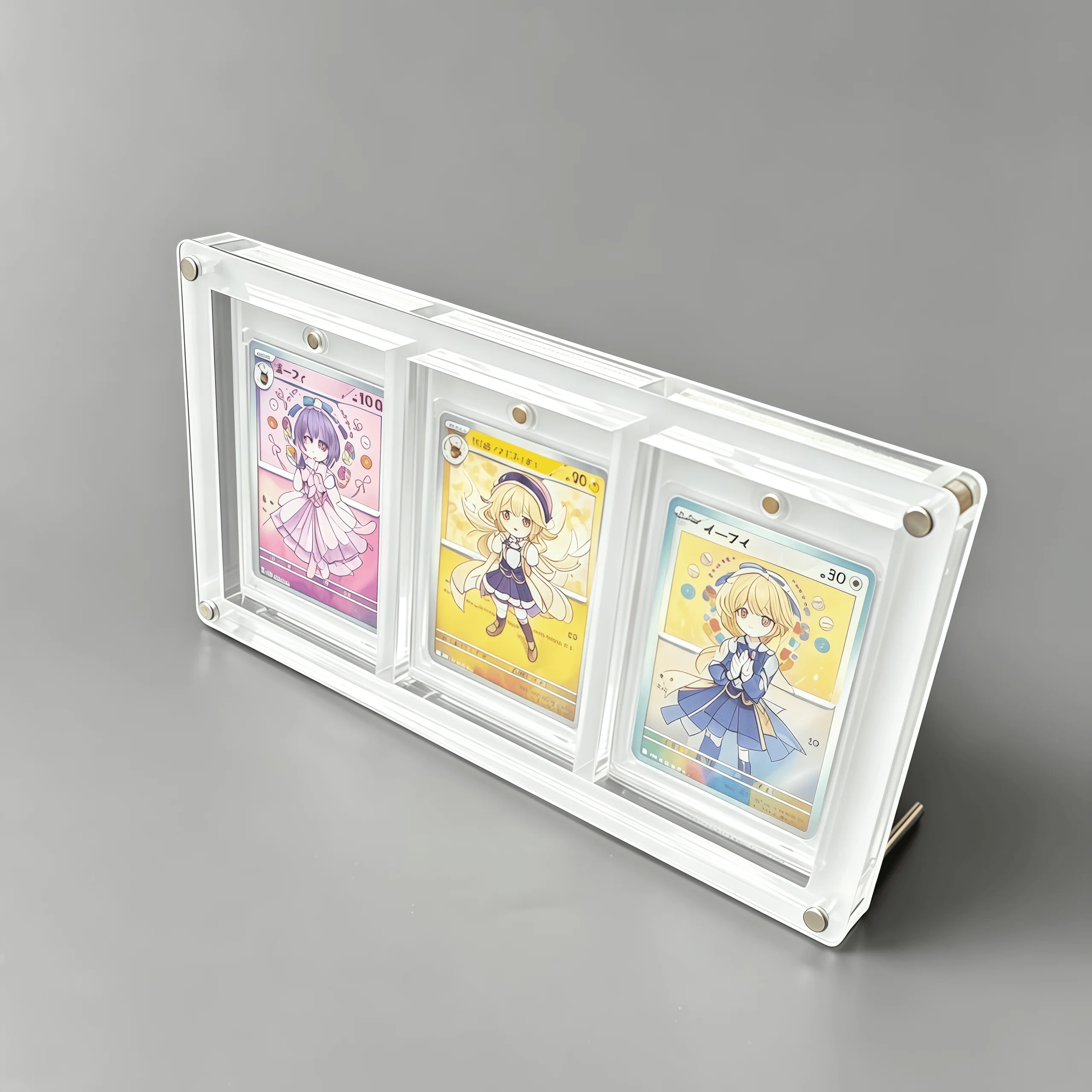 Soporte de exhibición PTCG blanco para fotos Polaroid, marco de fotos de 35PT extra grueso, para tarjetas Pokémon Yu-Gi-Oh, con 3 ranuras para fotos de acción adhesivas.