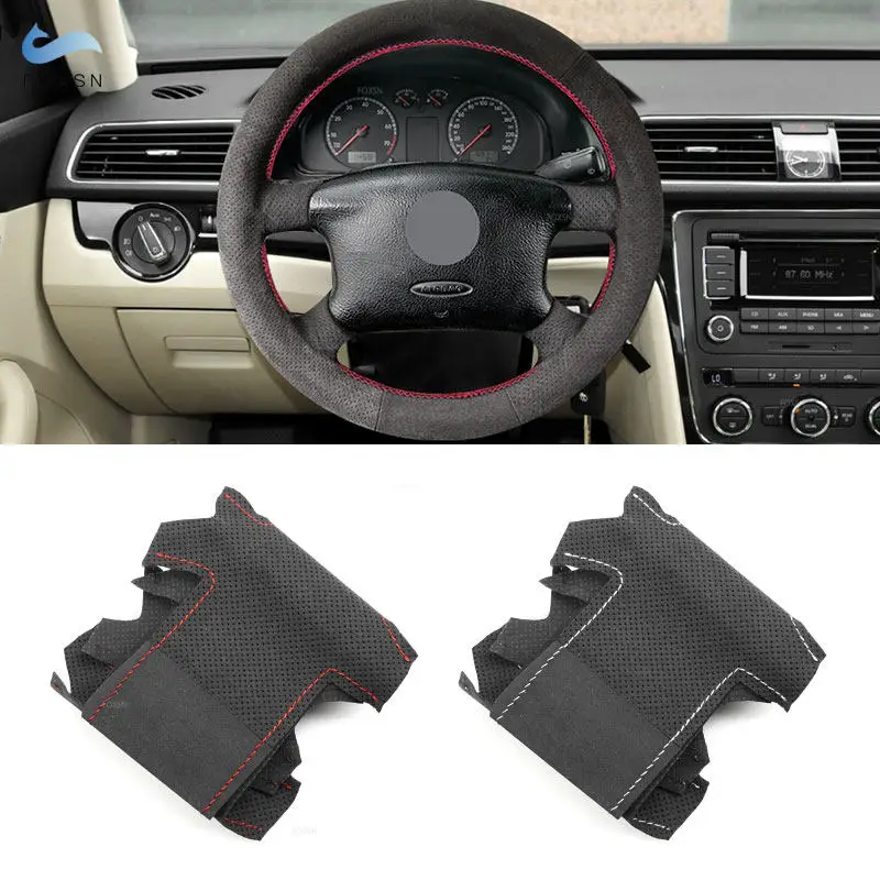 For VW Golf 4 MK4 Passat B5 1998 1999 2000 2001 2002 2003 2004 2005 Hand Braids on Car Steering Wheel Durable Suede Leather Trim