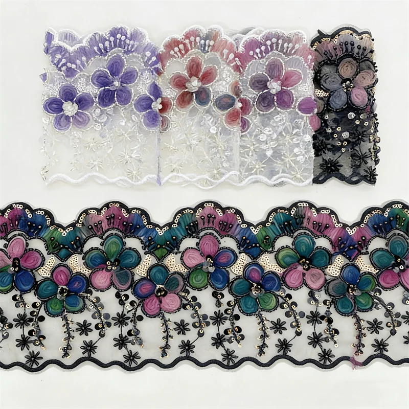 10ヤードマルチカラーシークインビーズ刺繍レース、家の装飾、衣類アクセサリー、diy縫製工芸用の刺繍トリム