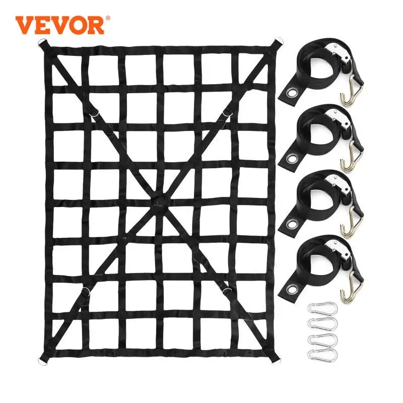 VEVOR 500 Kg/1100LBS Truck Bed Cargo Nets  with Adjustable S Hooks Straps Heavy Duty for Pickup Trucks 244X205 CM 183X145 CM