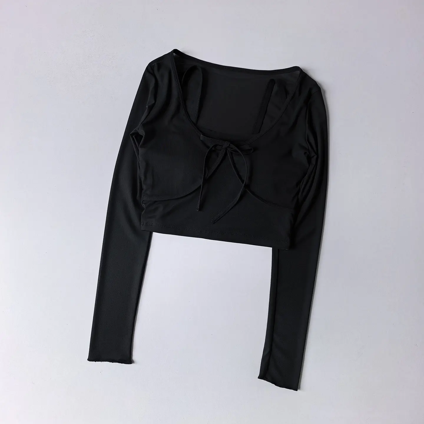 Sexy Yoga-Shirt für Damen, U-Ausschnitt, Farbblock-Design, Langarm-Fitness-Top mit Brustpartie, schmal geschnittenes T-Shirt, Mesh-Pilates-Oberteil – Detail 3