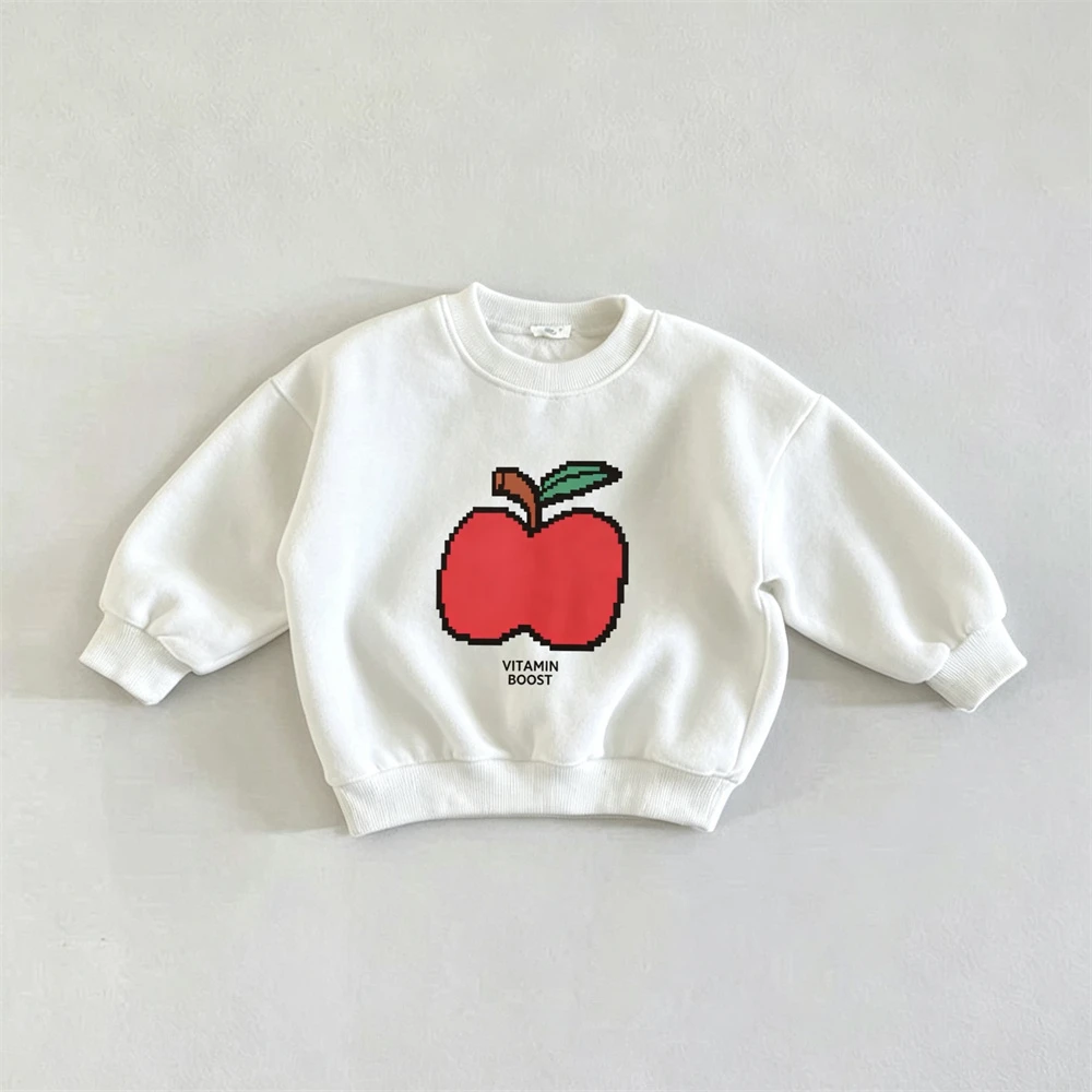 Weiß-gelb-rotes Sweatshirt für Kinder, langärmelige Oberteile, neues Design, hübscher bedruckter Kapuzenpullover, lockere Freizeitkleidung für Kleinkinder und Jungen – Detail 1