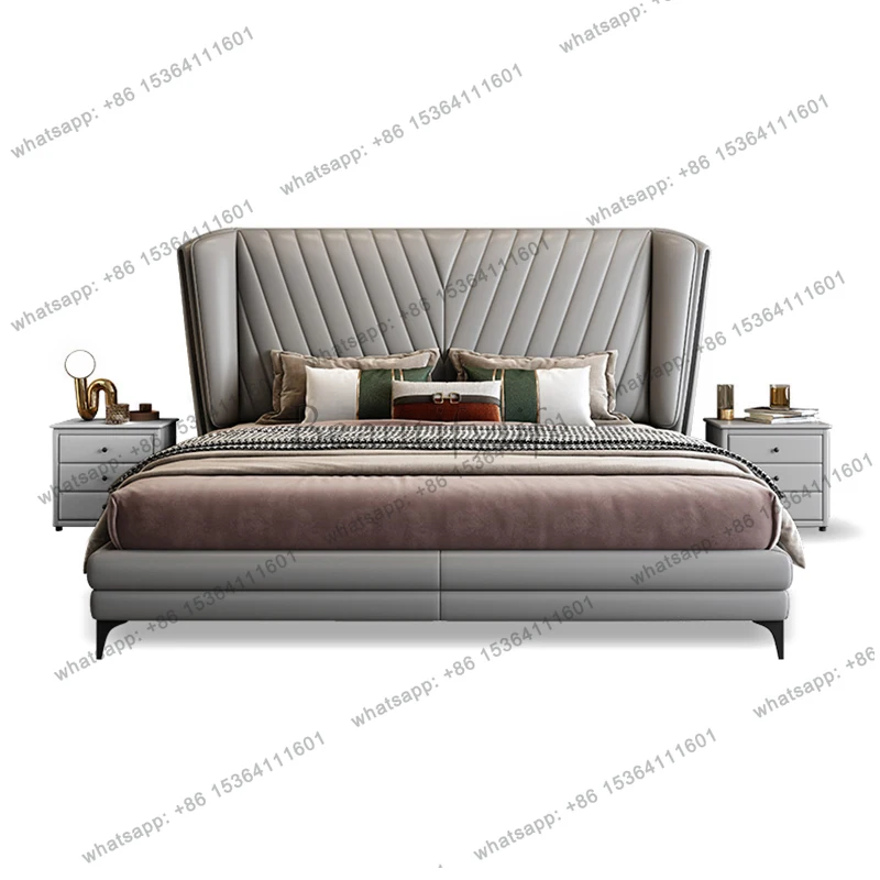 

Modern leather bed simple double bedroom household light luxury furniture 1.8M/1.5M soft bed