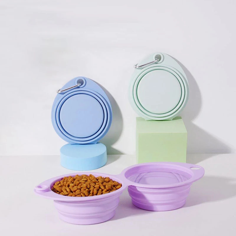 

Hanging Foldable Silicone Dog Bowl Double Bowl Easy to Clean Outdoor Travel Portable Puppy Food Container Dog Supplies