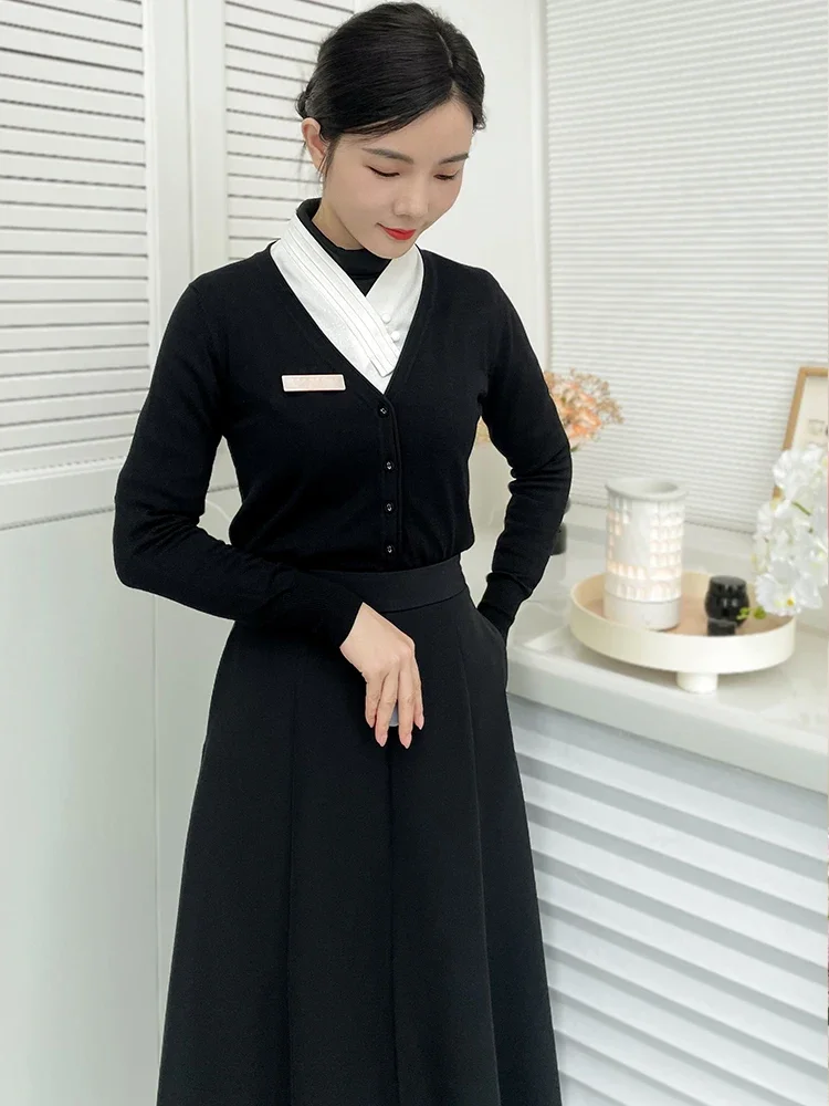 

New 2024 Beautician Work Pullover+Blouse+Sweater+Skirt 4pieces Set Health Club Skin Management Beauty Salon SPA Uniform DIY Logo
