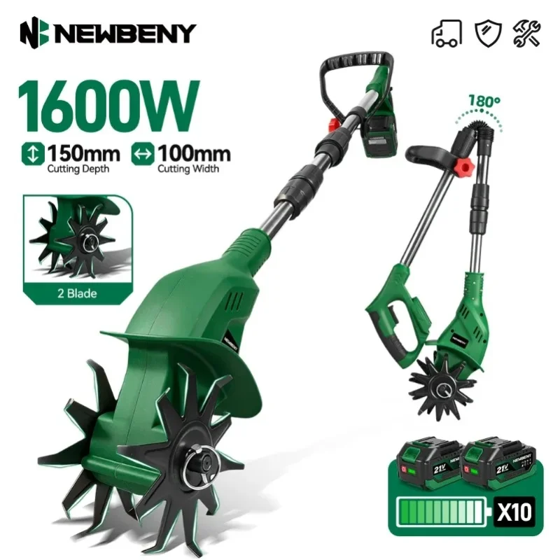 NEWBENY 150MM 1600W Elektrische Bodenfräse Tragbarer Rasentrimmer Bodenwender Rasenmäher-Werkzeug für Makita Akku