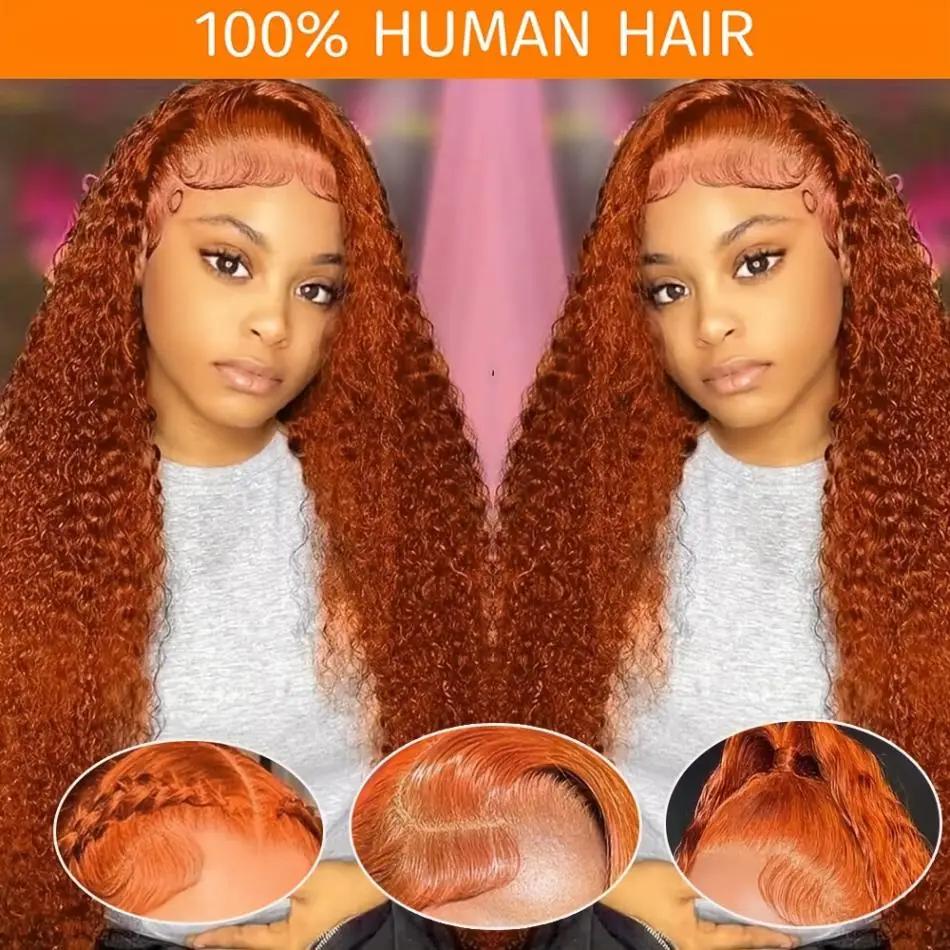 Curly Wigs Lace Frontal Wig 13x6 Ginger Orange 13x4 HD Human Hair 30 36 Inch Deep Wave Brazilian Wigs For Women Lace Front Wig