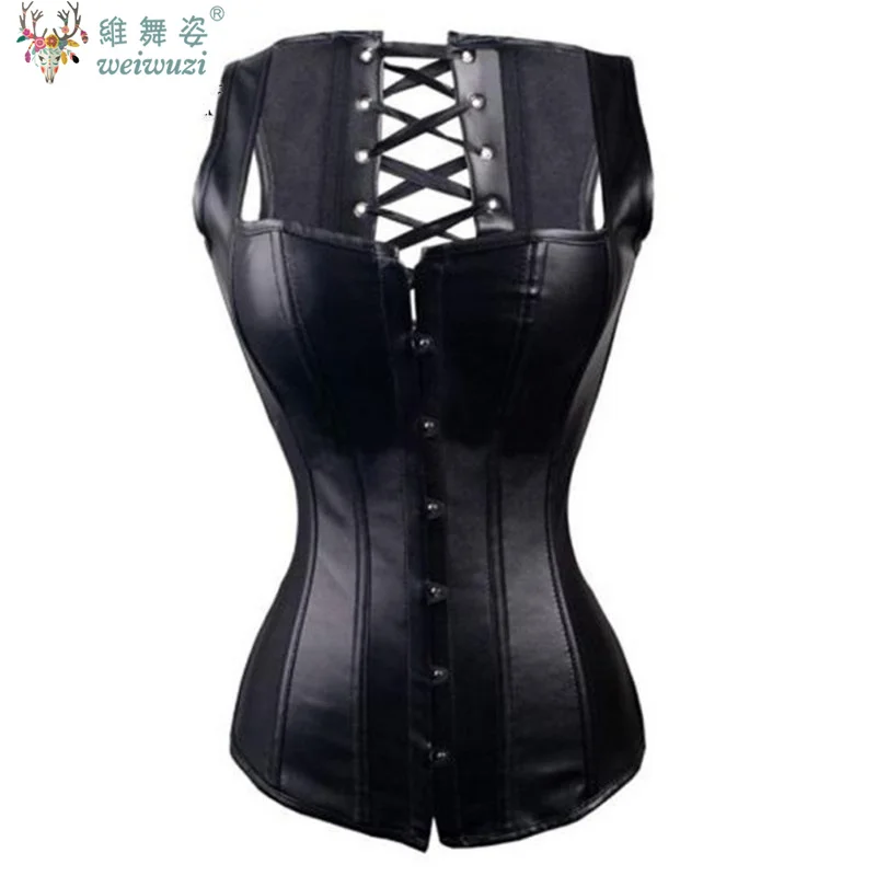 

Women Steampunk Leather Corset Underbust Top Sexy Waist Cincher Gothic Lace-Up Bustier Steel Buckle Shaping Body Lingerie Slim