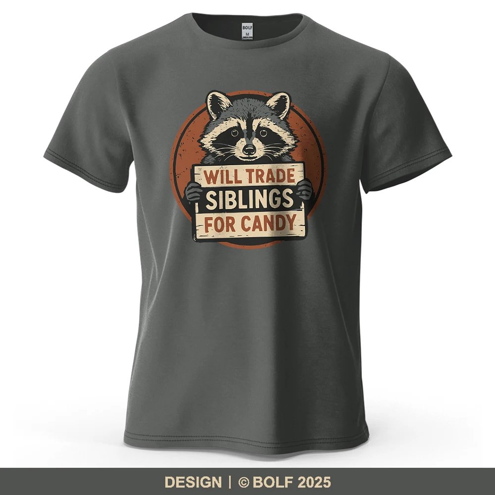 Candy Raccoon Playful Bedrucktes Herren-T-Shirt aus 100 % Baumwolle, übergroße Vintage-Grafik-T-Shirts für Damen, Tops, T-Shirts, Streetwear