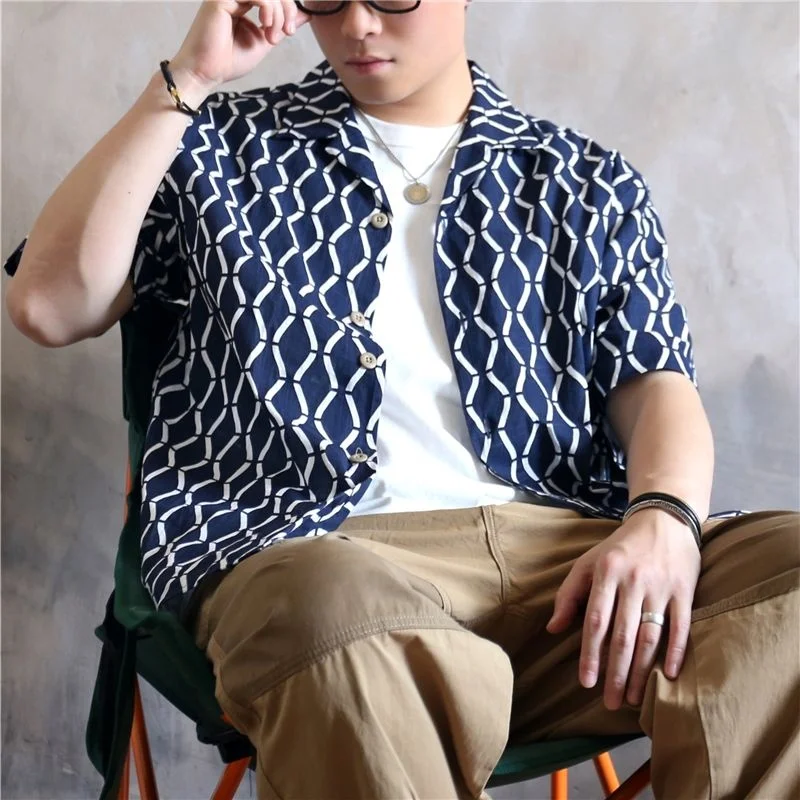 

Мужская рубашка в стиле ретро с кубинским воротником, летняя, из хлопка и льна, с модным принтом, повседневная, свободного кроя, дышащая, из полиэстера
