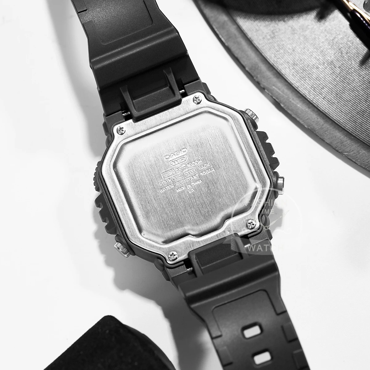 ساعة كاسيو الرياضية للرجال متعددة الاستخدامات، شاشة ديجيتال، حزام مقاوم للماء، AE-1600H-