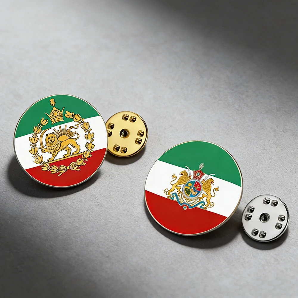 Iran Lion Sun Crown Pins Iran National Emblem Pin Iranian Flag Brooches for Backpack Clothes Lapel Badge Stainless Steel Jewelry