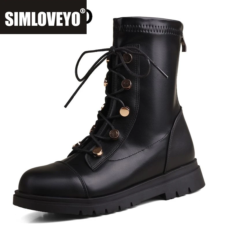 

SIMLOVEYO 2024, новые женские ботинки в стиле ретро, эластичные женские ботинки на толстом каблуке 3 см, застежка-молния, шнуровка, металлическое украшение, маленький размер 31 32 33 Leisure Bota