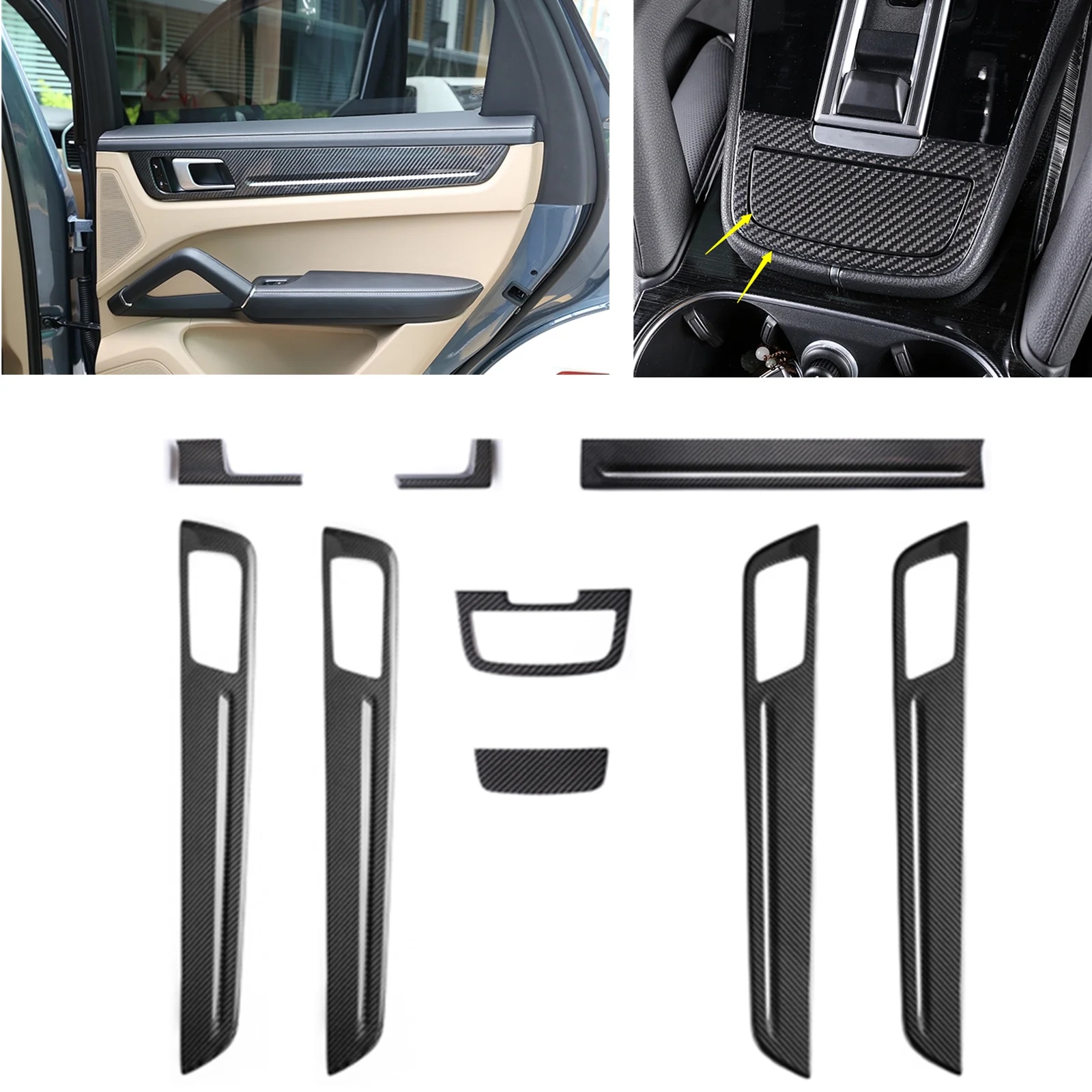 For Porsche Cayenne 2018-2020 Front Dashboard Center Console Door Panel Dash Board Sticker Strip Cover Trim