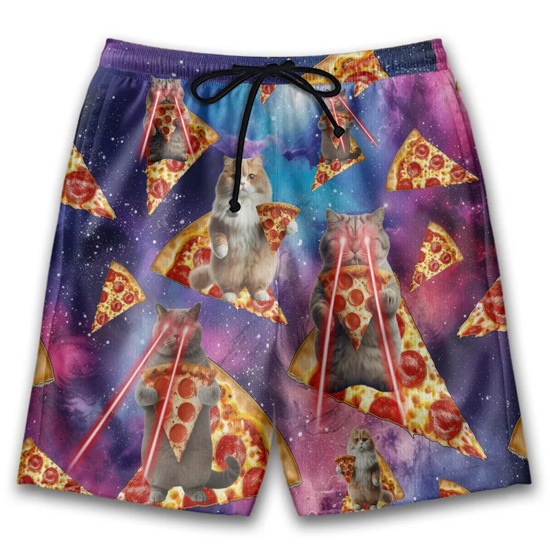 

Пляжные шорты с забавным пищевым узором, летние плавки, гавайские шорты с 3D принтом для пиццы, детские легкие шорты на шнурке
