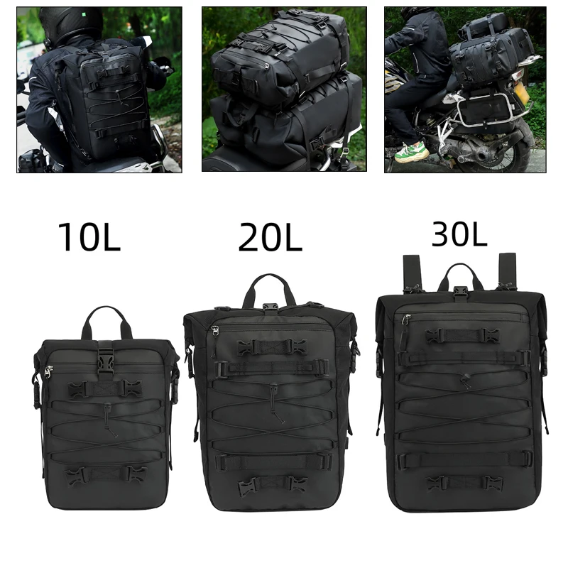 

10L/20L/30L Waterproof Motorcycle Tail Bag Riding Racing Travel Luggage Backpack Motorbike Rear Rack Trunk Storage Bag Saddlebag