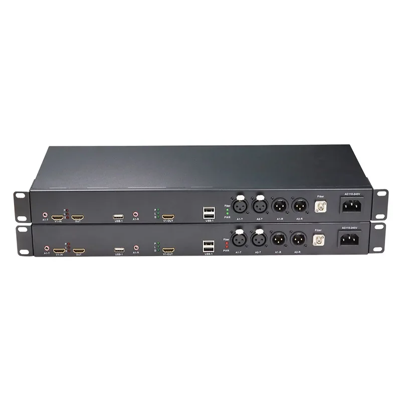 4K 1-Channel Bi-directional HDMI Video 3.5mm XLR Audio USB KVM To Fiber Converter Over Single Mode Single Fiber Up To 20km