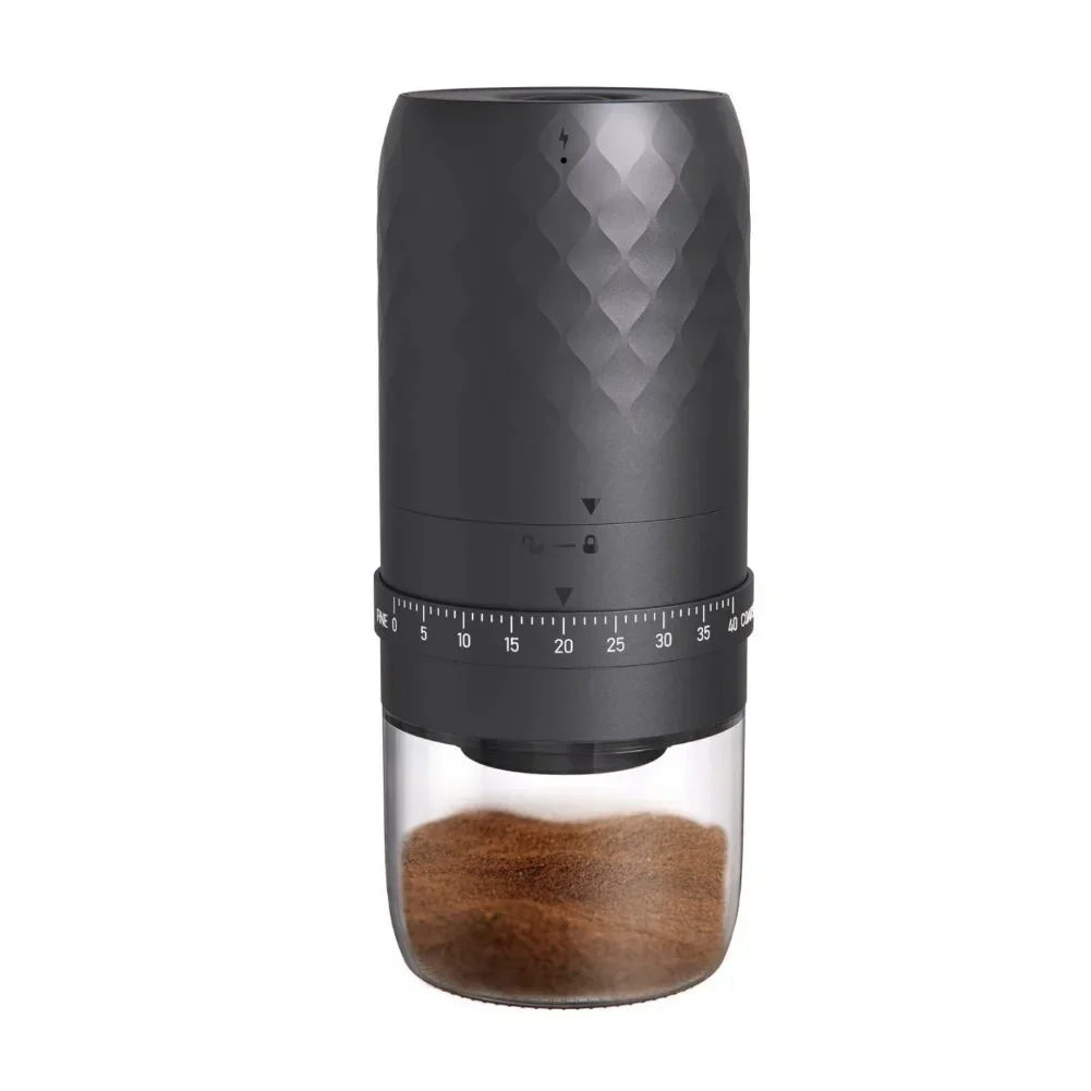 Electric Coffee Bean Grinder with External Gear Adjustment Rechargeable Battery and User Friendly One Button Operation