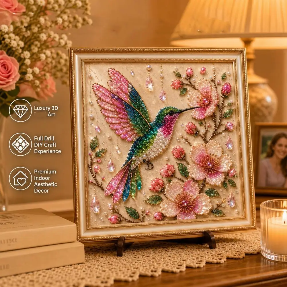 Luxury Bird Pearl Art DIY Kit Framed Elegant Bird and Flower Kit Colorful birds Diamond Art Home Wall Decoratio