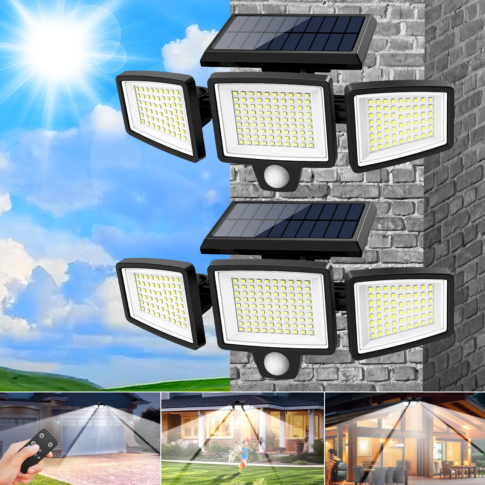 2Pack Outdoor Solar Lights, IP65 Waterproof,210LED 2500LM Motion Sensor Safety Lights for Porch, Garage, Yard Entrance, Patio