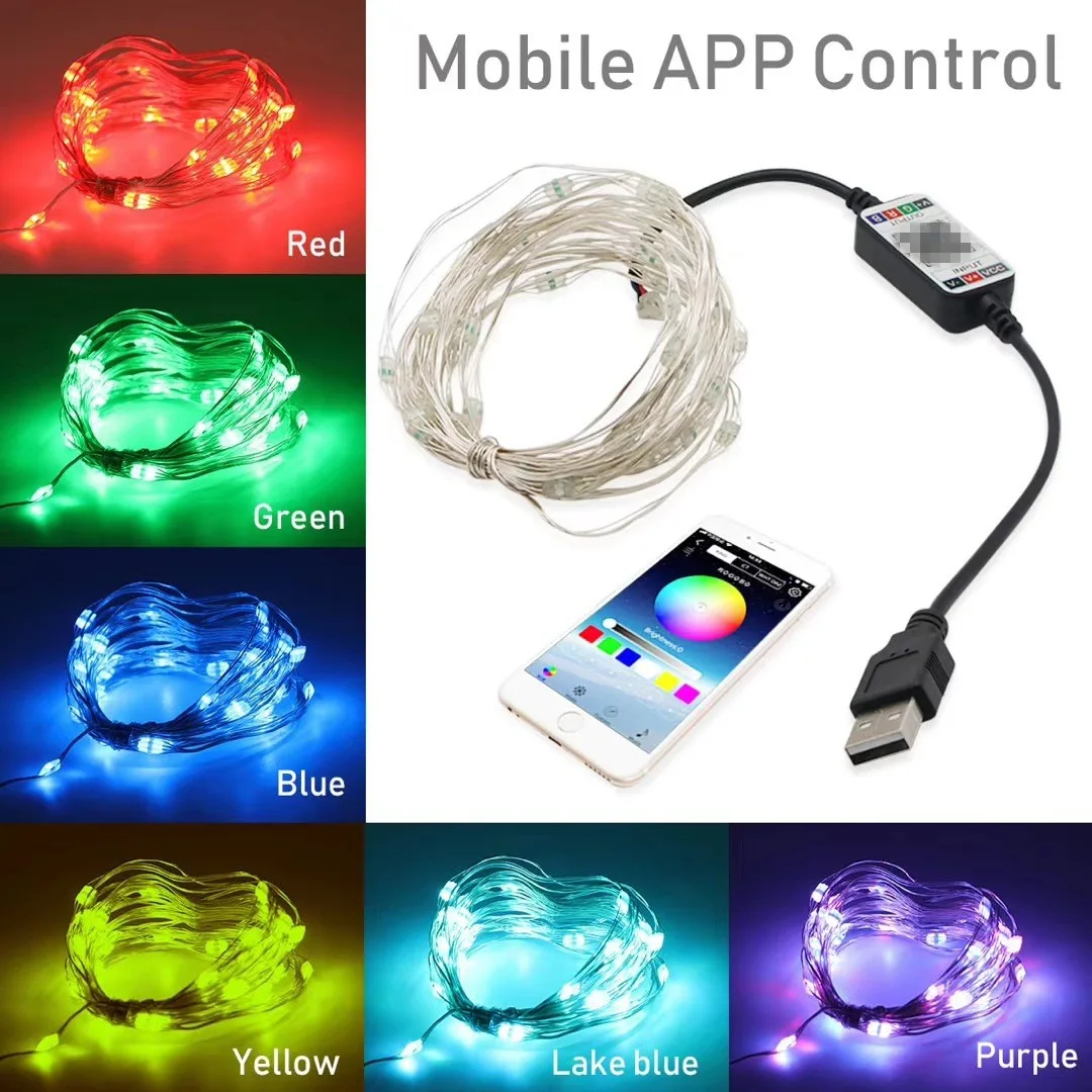 Lton-corda leve com controle do app do telefone móvel, bluetooth do rgb, aperfeiçoe para a decoração do partido, presente do Natal