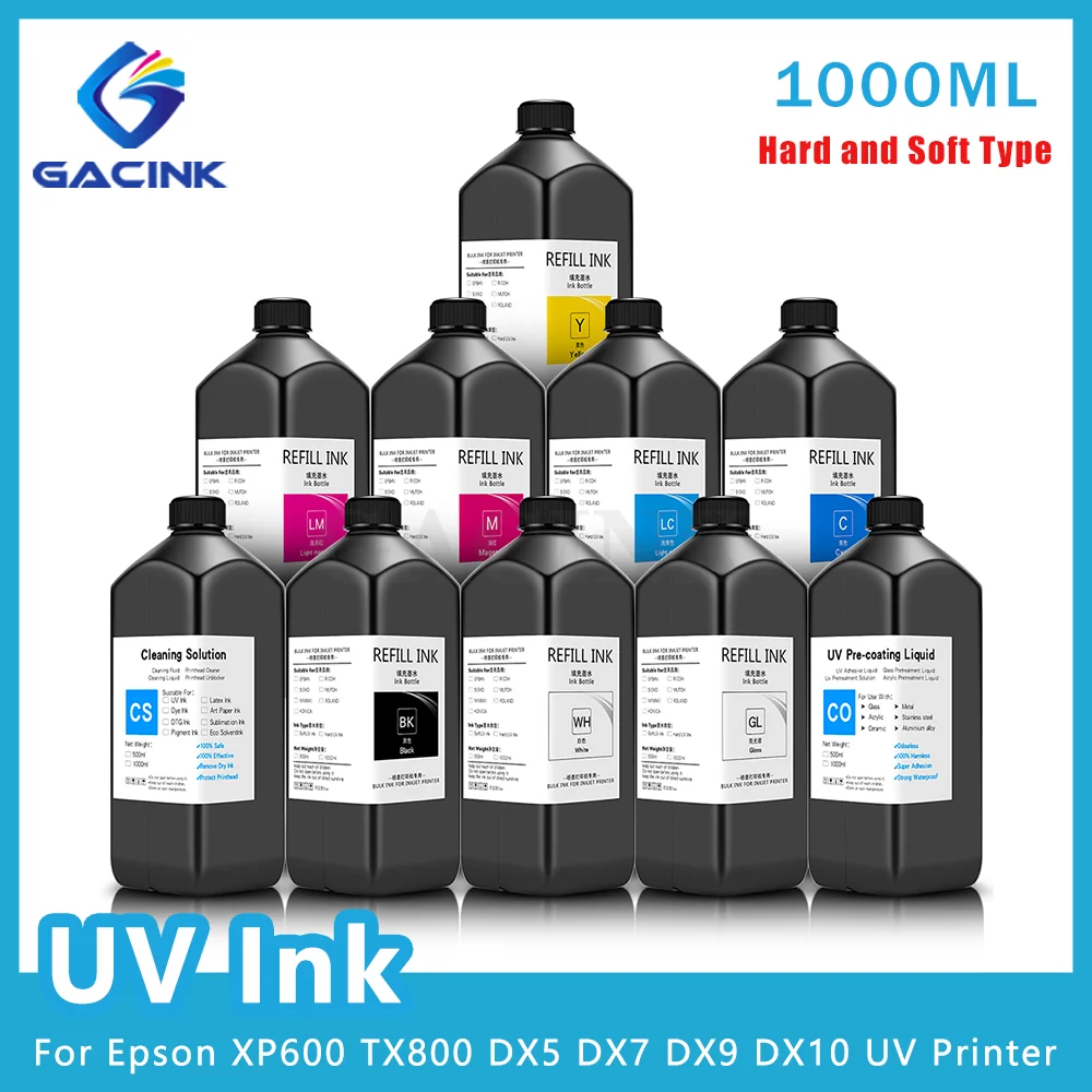 1000ml/Bottle LED UV Ink For DX4 DX5 DX6 Printhead For Epson L800 L805 R1390 R1400 R1410 4800 7800 9800 Universal UV Printer