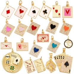 Heart Tag Postcard Playing Card Enamel Charm Pendant,Real 18K Gold Plated DIY Jewelry Accessories Bracelets Necklaces Making S25