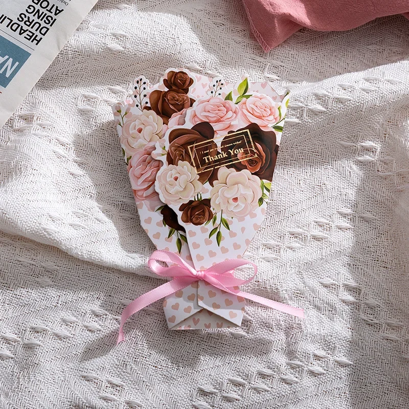 Flower Pattern 3D Foldable Bouquet Greeting Card Mother's Day Thank You Gift Message Card Birthday DIY Flower Bow Card