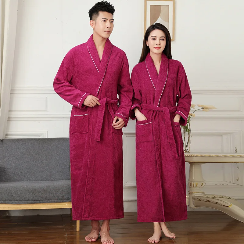 Lengthened And Thickened Terry Towel Robe Couples 100% Cotton Bathrobe Women&men Water Sucking Sleepwear Loose l Hotel Robe