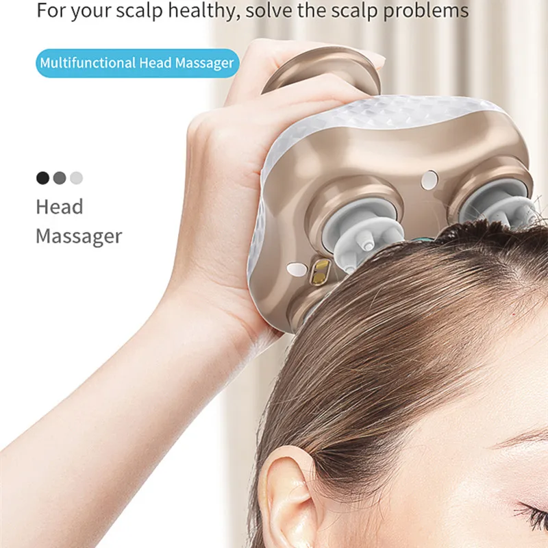 Electric Scalp Massager with 4 Alternative Tissue Kneading Nodes Idea Pressure Release Head Massager for Muscles Shoulder Calf