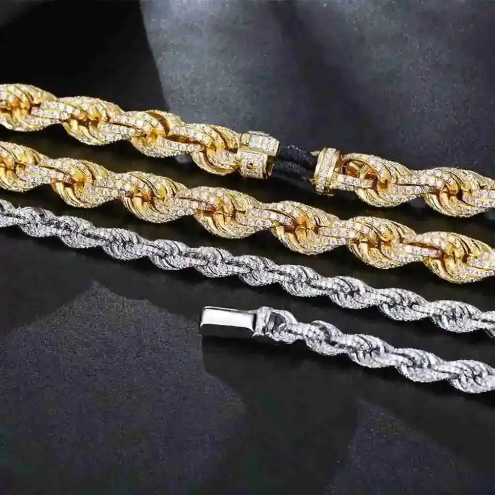 

Luxury 8mm 12mm Moissanite Setting Rope Chain 925 Sterling Silver Chain Hiphop Iced Out Bling Cuban Chain