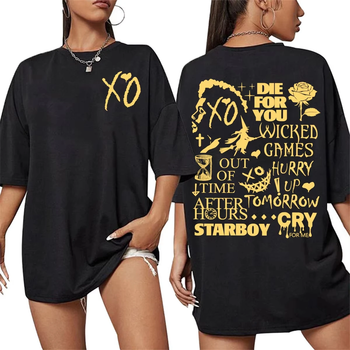 Unisex Oversized Vintage Harajuku Gothic T-Shirt, The Weeknd After Hours Til Dawn Album Lyrics Graphic Fashion T-Shirt