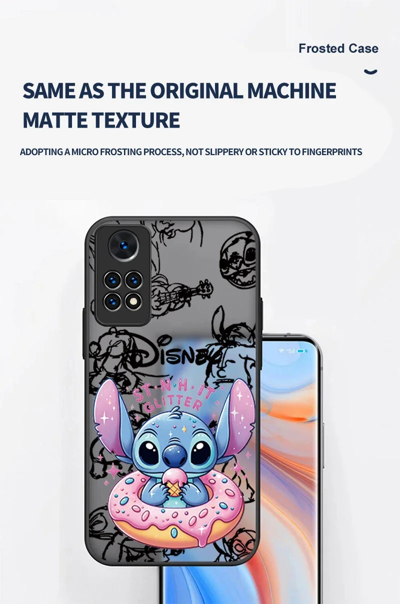 Disney Stitch Eat Donut Matte Hard Case für Xiaomi Redmi Note 13 12 11 Pro Plus 4G 5G 12S 11S 10 10S 9 9S 8 13C 12C 10C Abdeckung