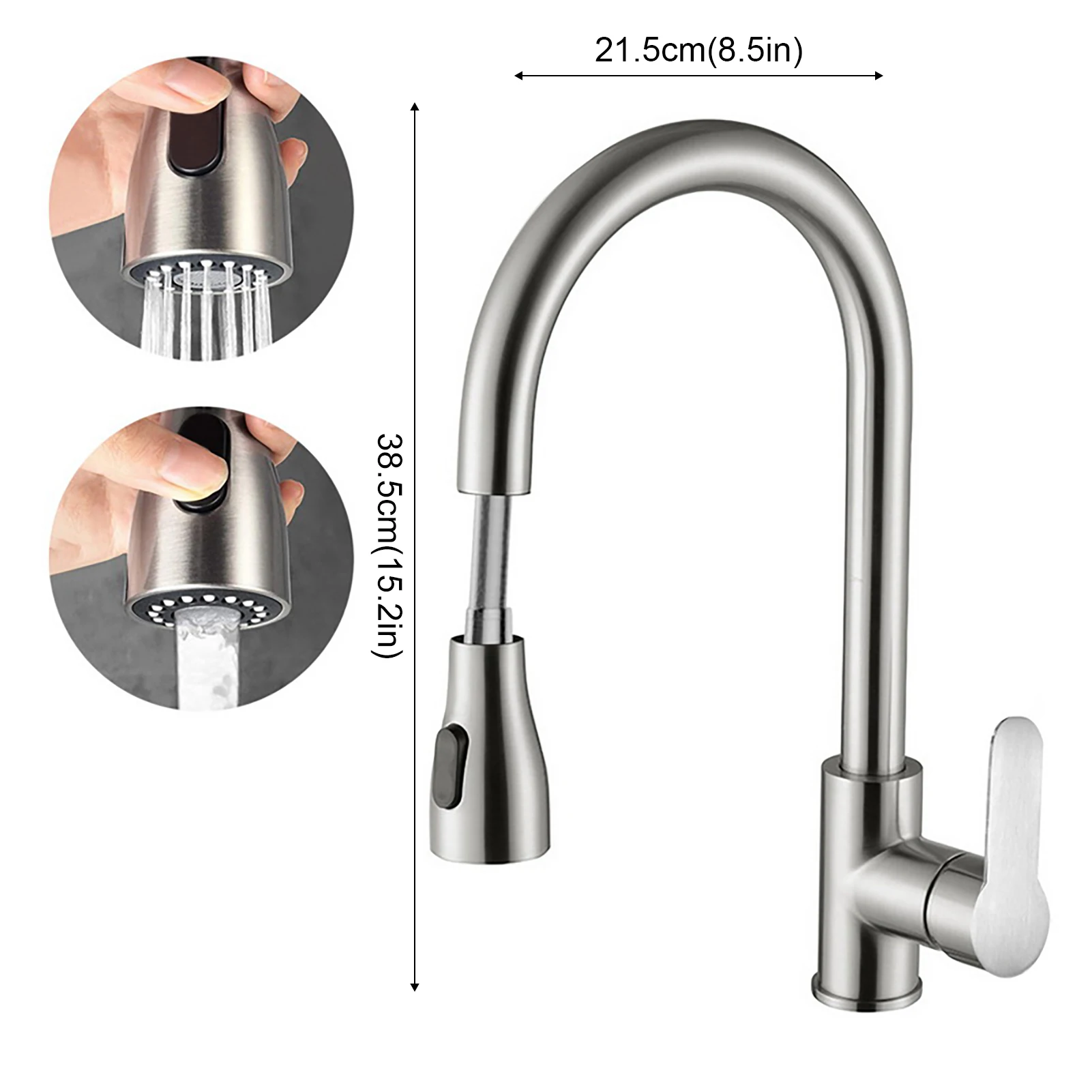 1 Pc Kitchen Faucets Hot and Cold Two-In-One Household Kitchen Pull-Out Faucet with 2 Modes Nozzle 360 Degrees Rotation Faucets