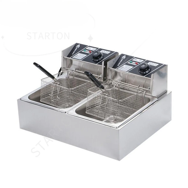 Commercial Double Oil Cylinder Electric Deep Fryer French Fries Frying Machine Oven Hot Pot Fried Chicken Grill