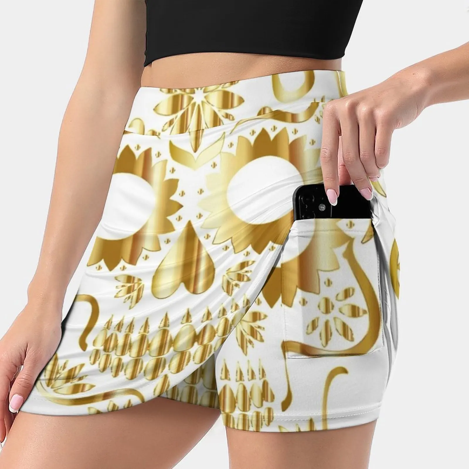 Gold Sugar Skull Korean Fashion Skirt Summer Skirts For Women Light Proof Trouser Skirt Sugar Skull Day Of The Dead Skull Dia